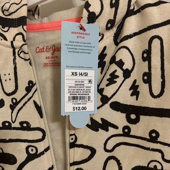 Cat & Jack Boys Graffiti Skateboard Zip Up Hoodie in Sand Size XS 4/5 - Picture 3 of 3